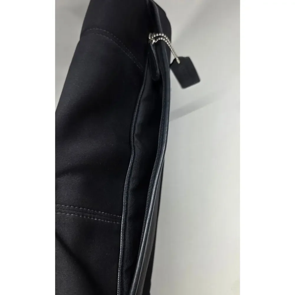 Coach Black Messenger Shoulder Bag Nylon Leather Trim Flap Crossbody